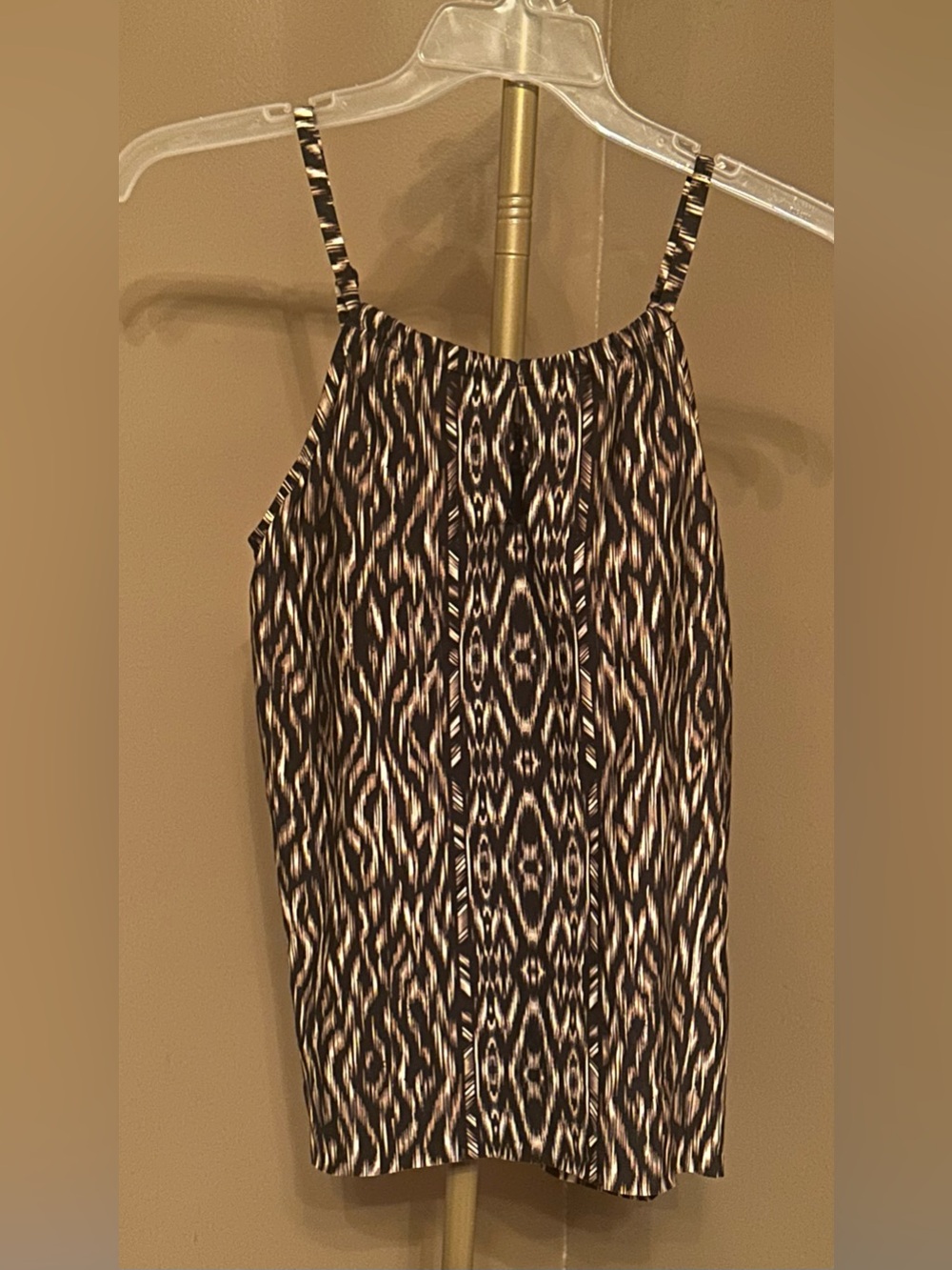 Miraclesuit Black, tan & White Patterned Spaghetti Strap Bikini Tankini